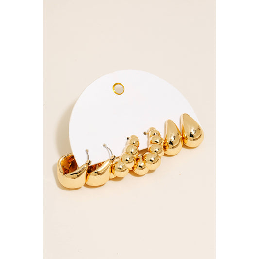 Gold Metallic Assorted Hoop Earrings Set
