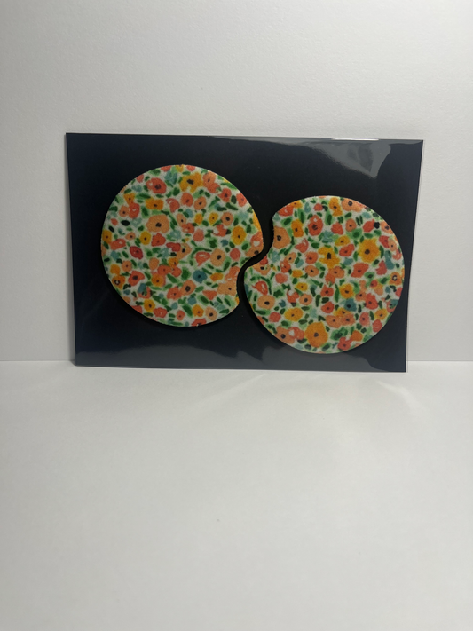 Orange & Pink Floral - Car Coaster image 0