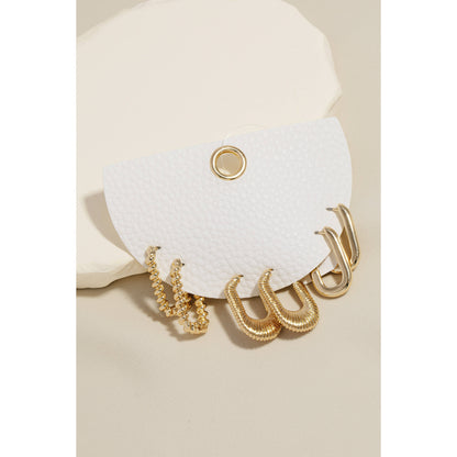 Gold Rectangular Hoop Earrings Set