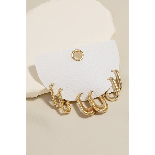 Gold Rectangular Hoop Earrings Set