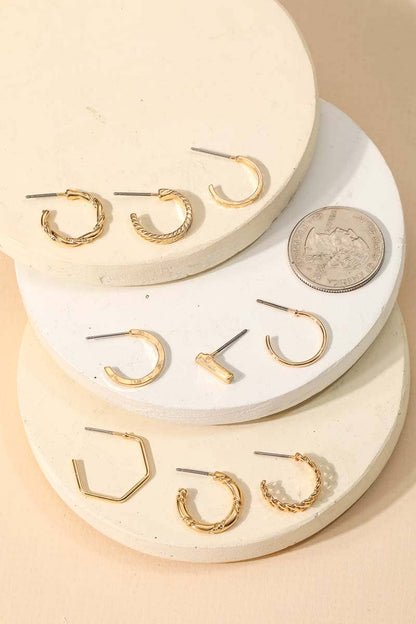 Mixed Gold Hoop Earrings Set