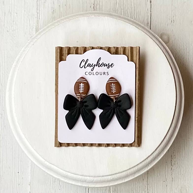 Football & Bow Earrings : Black
