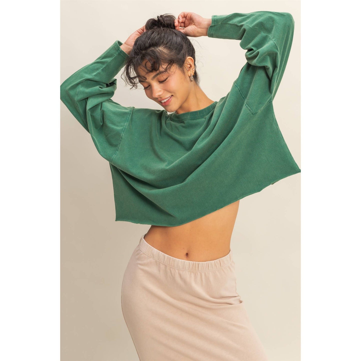 Pink Washed Oversized Long Sleeve Top