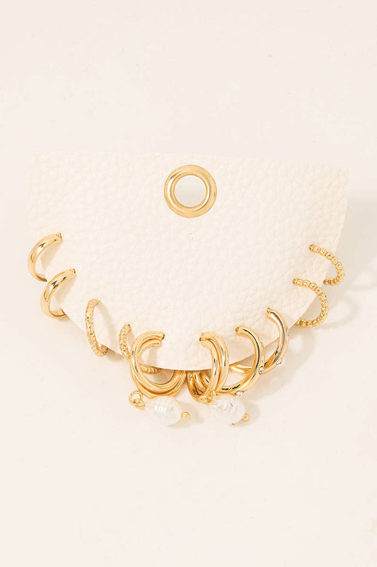 Gold Mixed Metallic Hoop Earrings Set