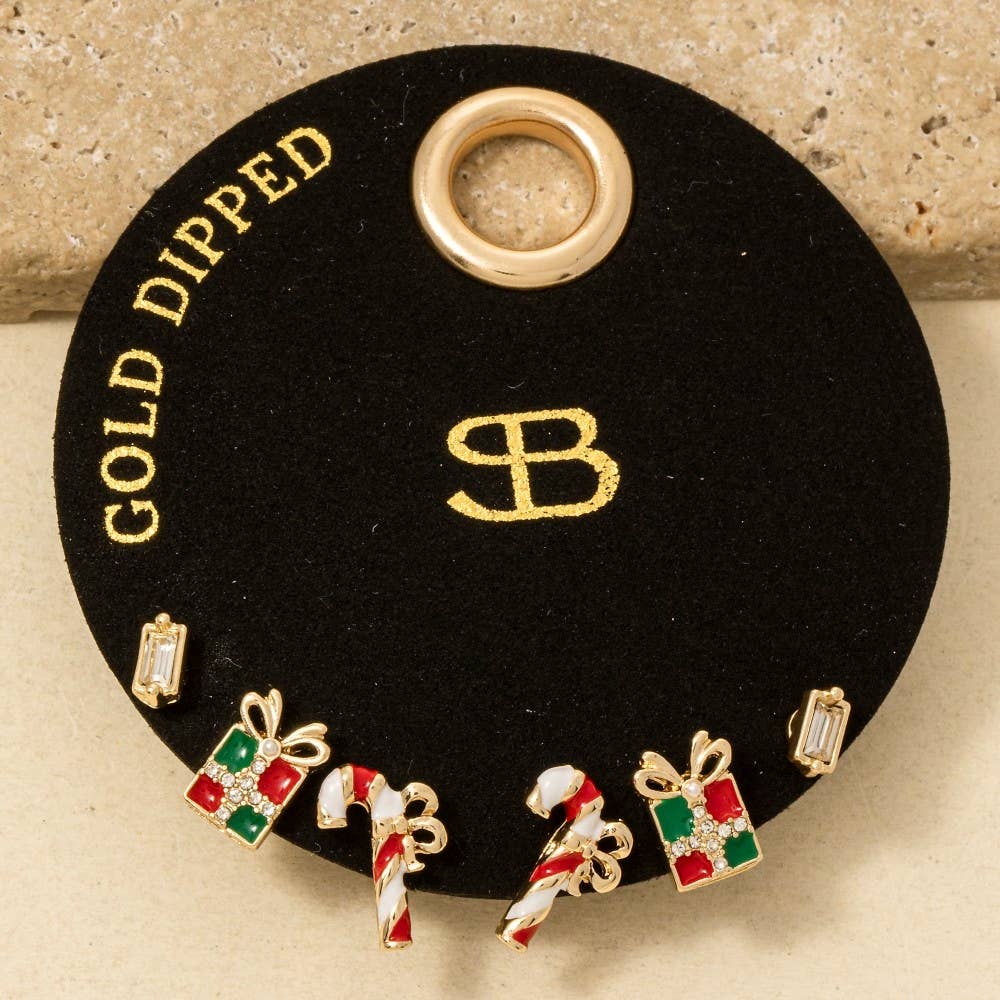 Secret Box Gold Dipped Multi Christmas Theme Stud Earrings