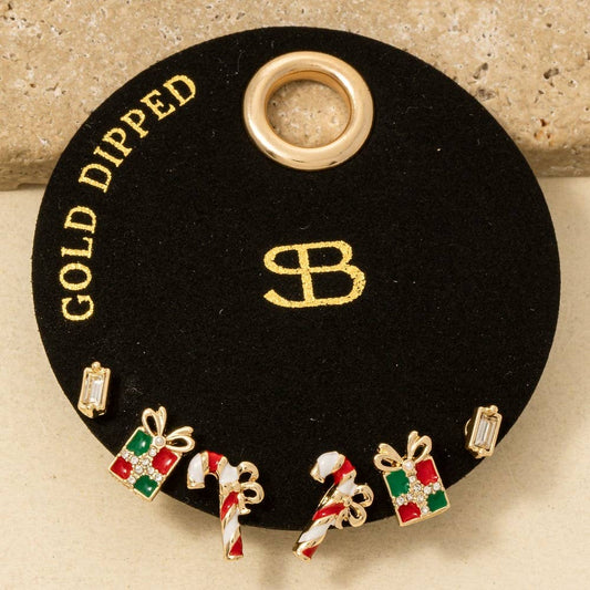 Secret Box Gold Dipped Multi Christmas Theme Stud Earrings