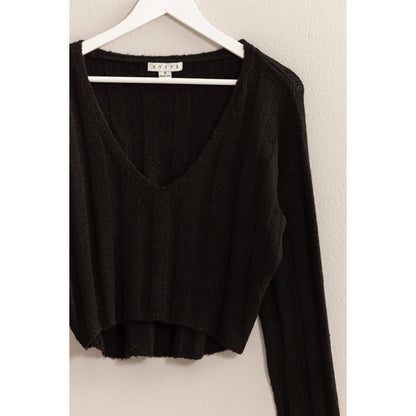 Black Cropped Sweater Top