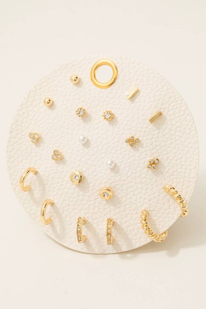 Pearl And Gem Studs Assorted Stud And Hoop Earrings Set