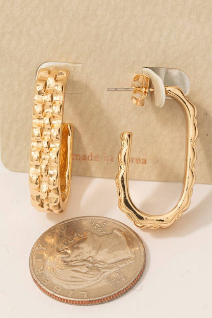 Gold Wavy Oval Hoop Earrings