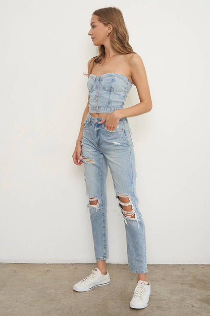 High Rise Ripped Girlfriend Ankle Jeans