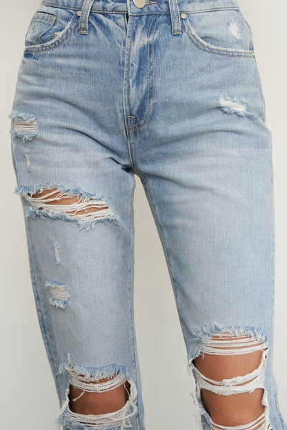High Rise Ripped Girlfriend Ankle Jeans