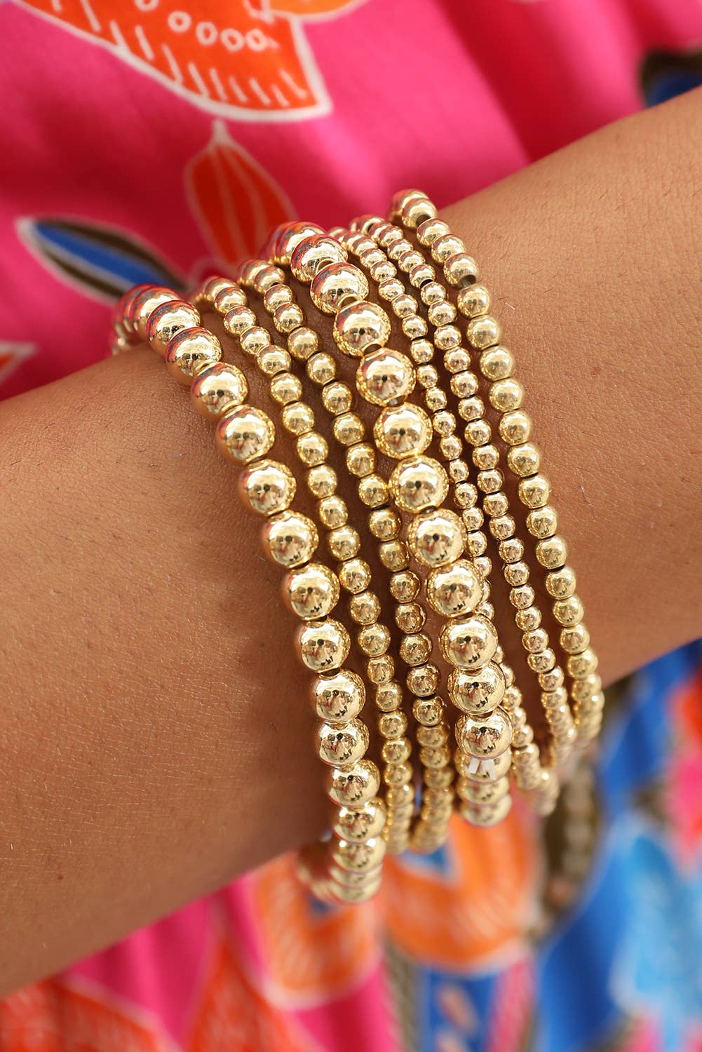 Gold Beaded Bracelet Set of 7
