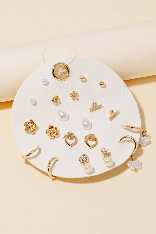 Gold Mixed Styles Stud Earrings Set