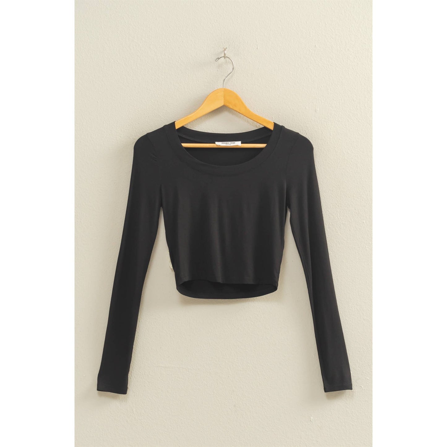 Black Cropped Scoop Neck Long Sleeve Top