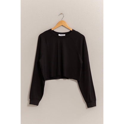 Black Raglan-Sleeve Crop Top