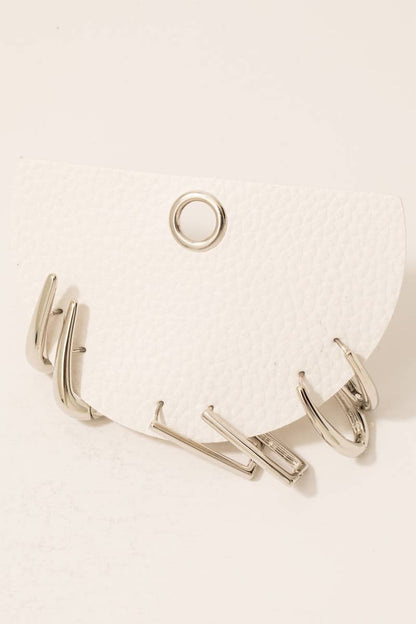 Silver Mixed Long Oval Hinge Hoop Earrings Set