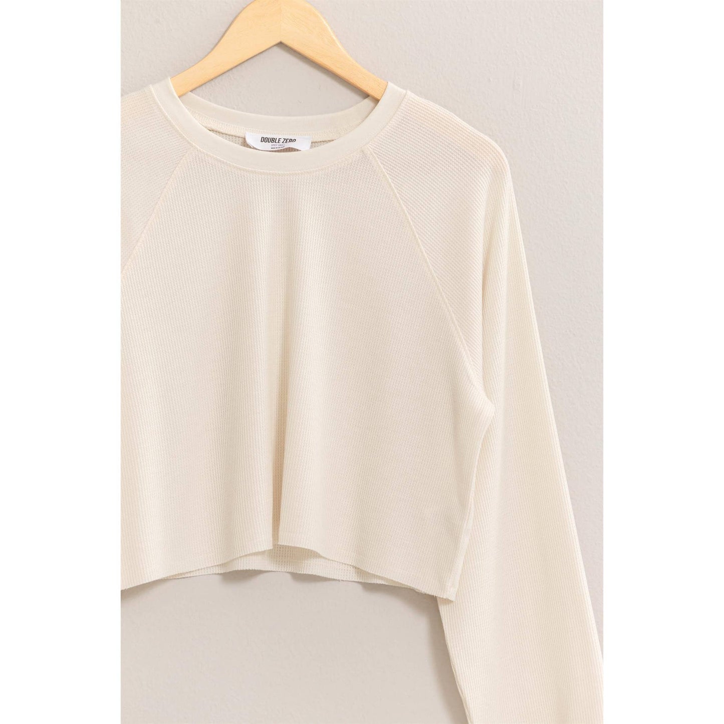 Cream Raglan-Sleeve Crop Top