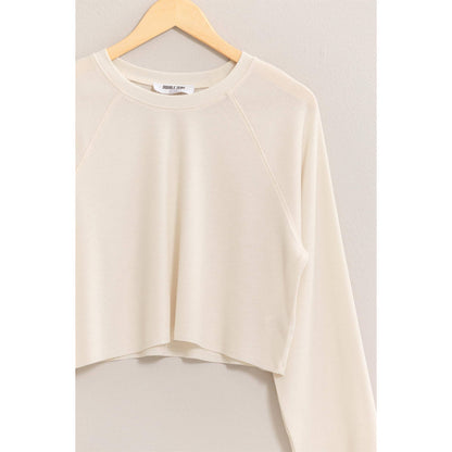 Cream Raglan-Sleeve Crop Top