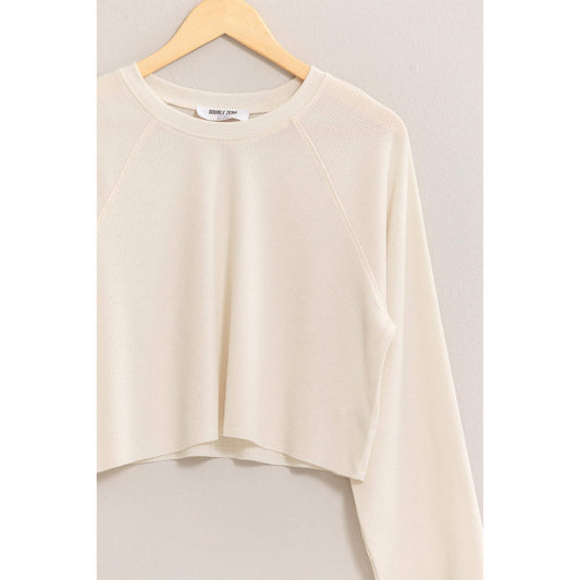 Cream Raglan-Sleeve Crop Top