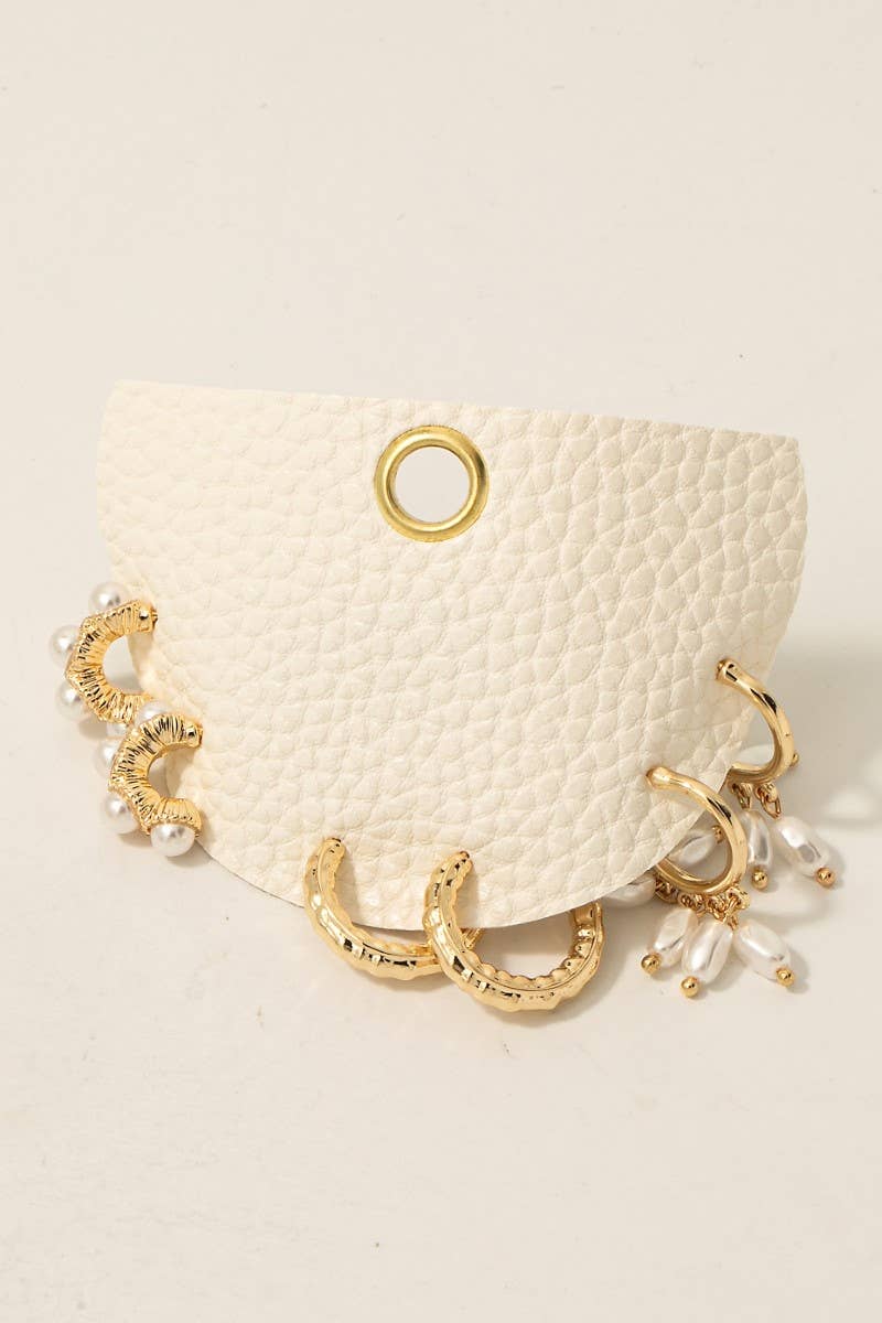 Gold Assorted Pearl Charms Hoop Earrings Set