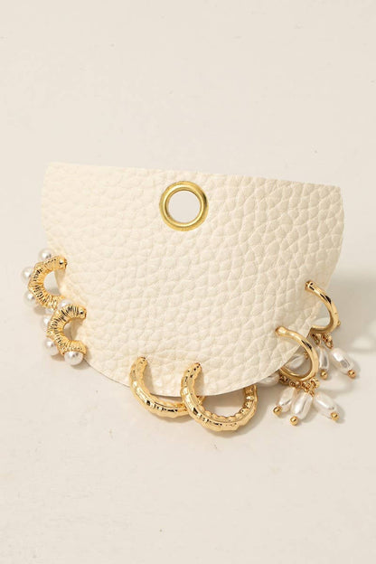 Gold Assorted Pearl Charms Hoop Earrings Set