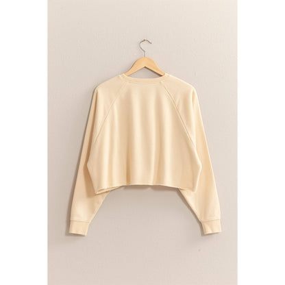 Cream Raw Hem Cropped Sweatshirt