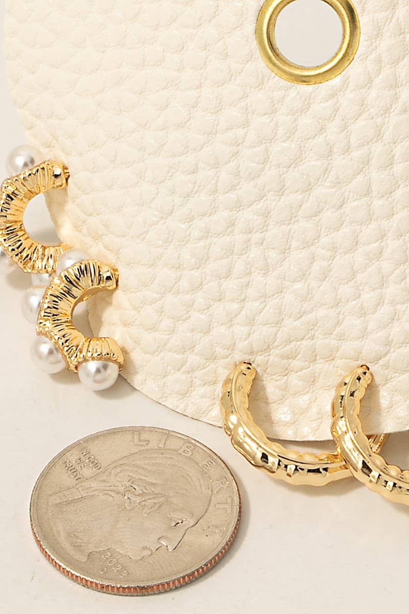 Gold Assorted Pearl Charms Hoop Earrings Set