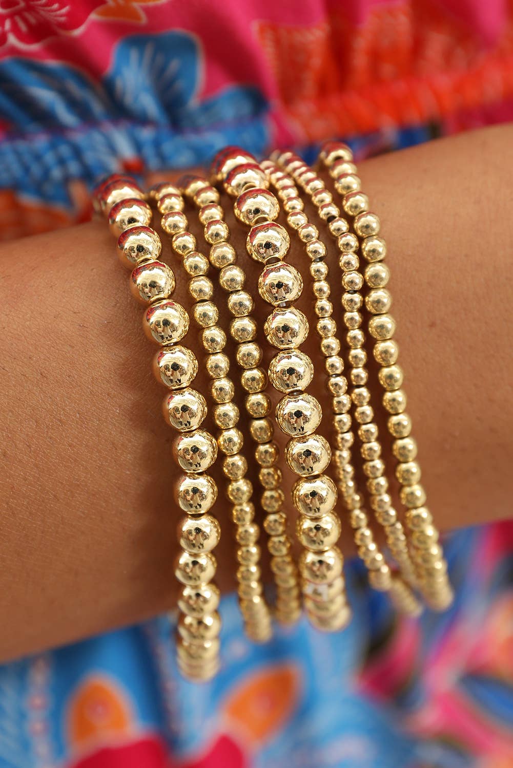 Gold Beaded Bracelet Set of 7
