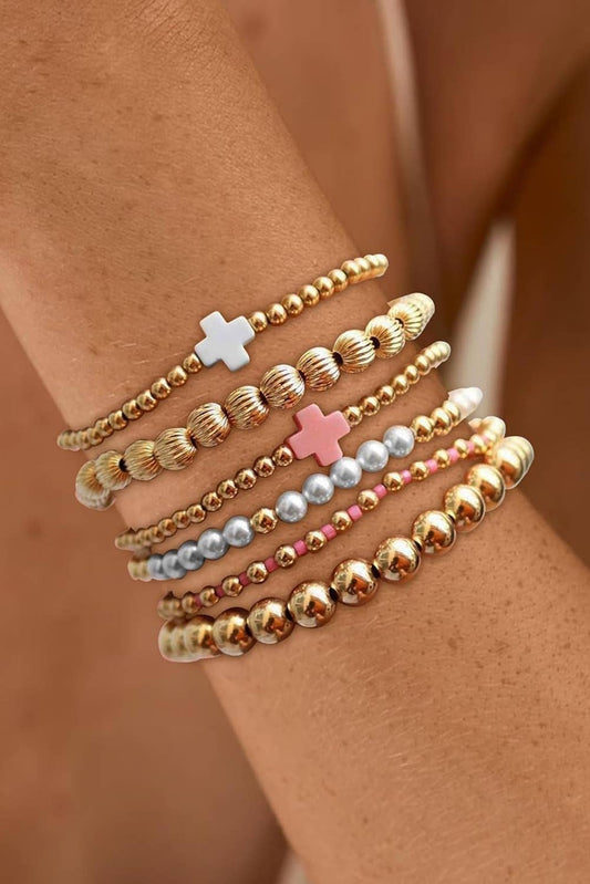 Plated Beading Pearl Cross Decor Multilayer Bracelet
