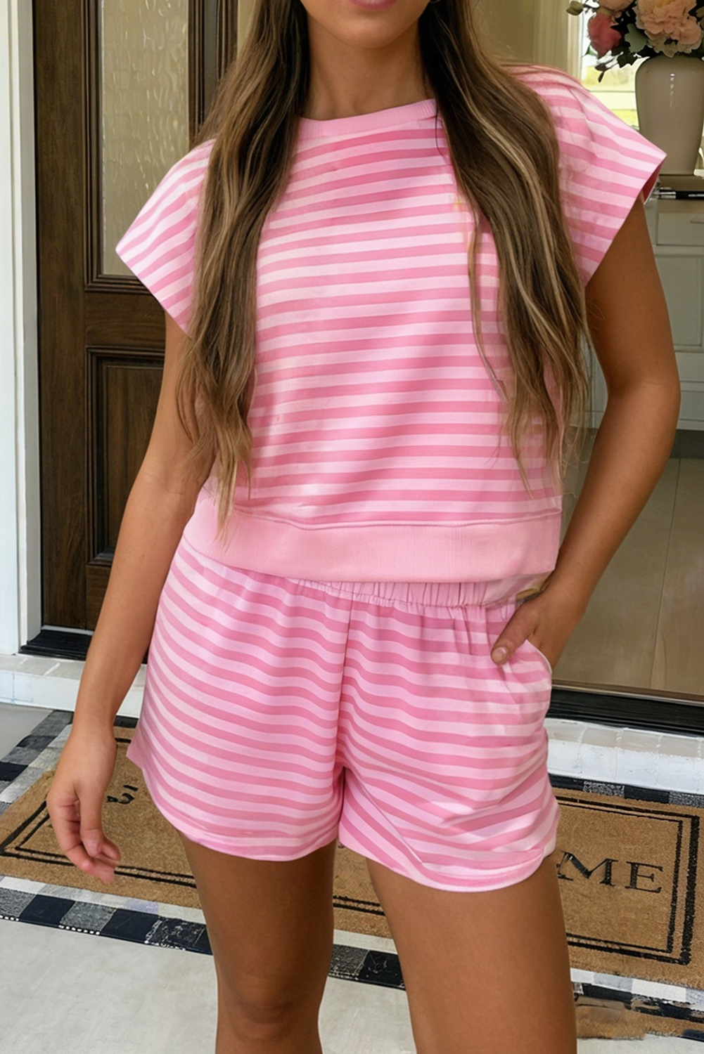 Pink Striped Tank & Short Set