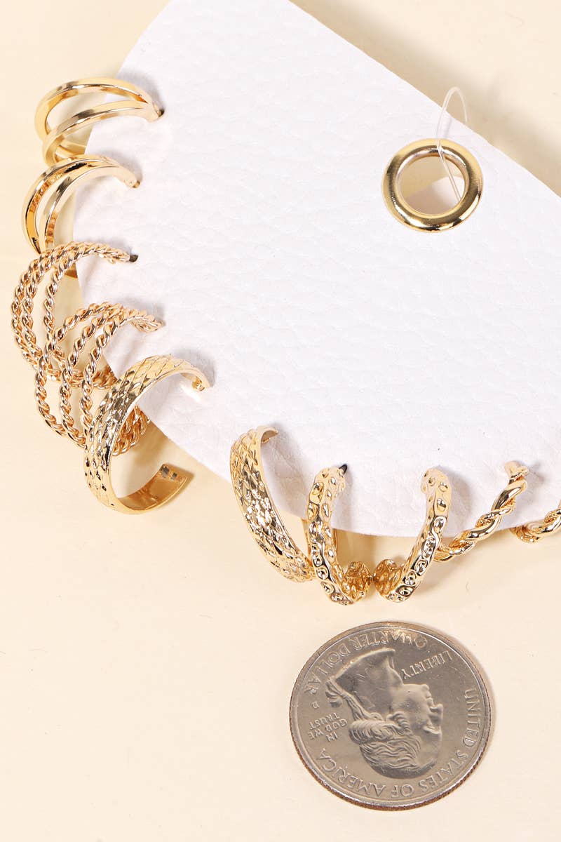 Gold Textured Twist Hoop Earrings Set