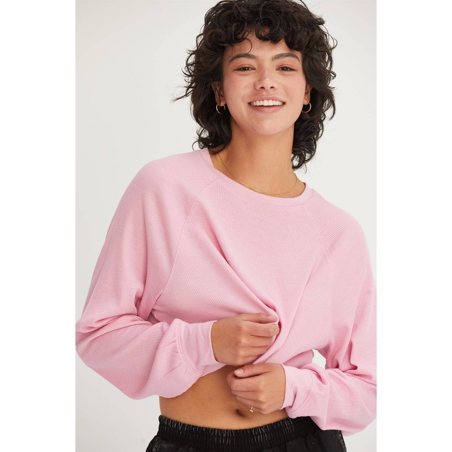 Pink Raglan-Sleeve Crop Top