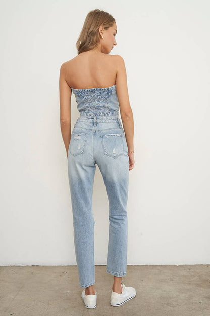 High Rise Ripped Girlfriend Ankle Jeans