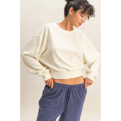 Cream - Ribbed Relaxed Fit Sweatshirt