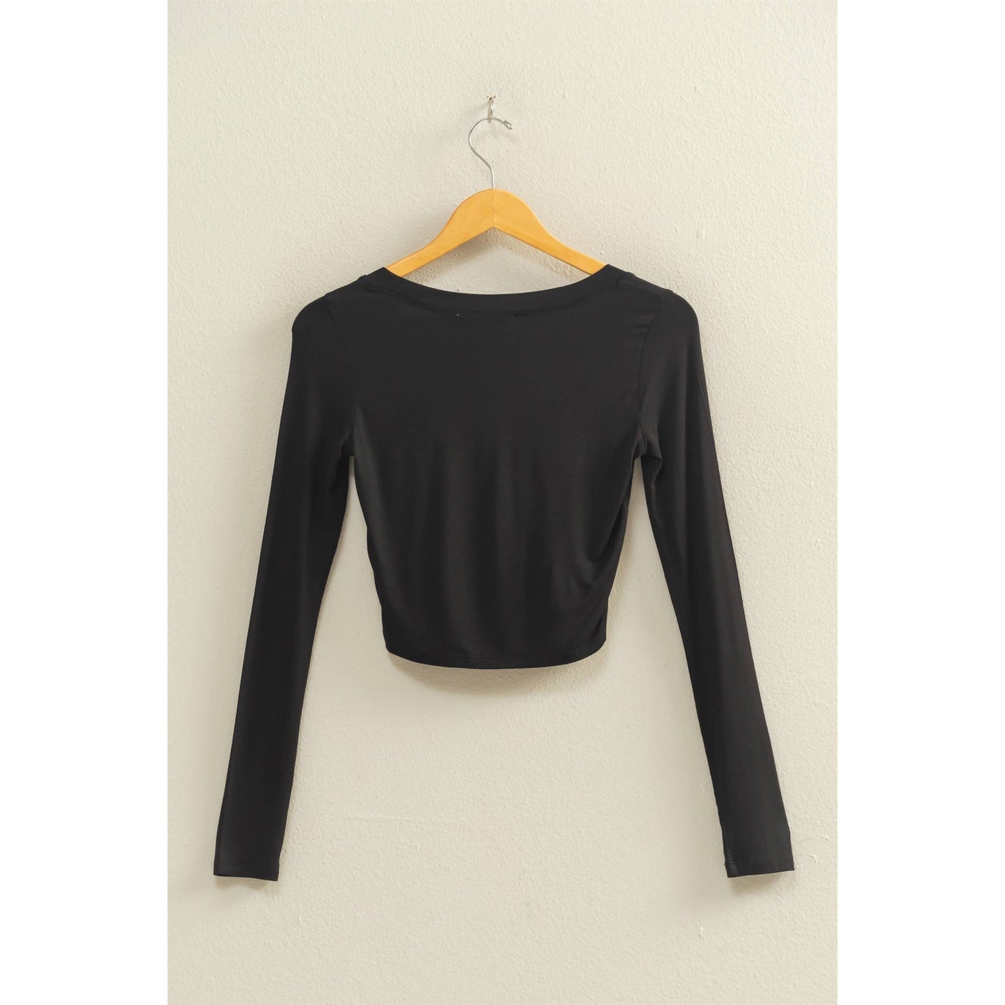 Black Cropped Scoop Neck Long Sleeve Top