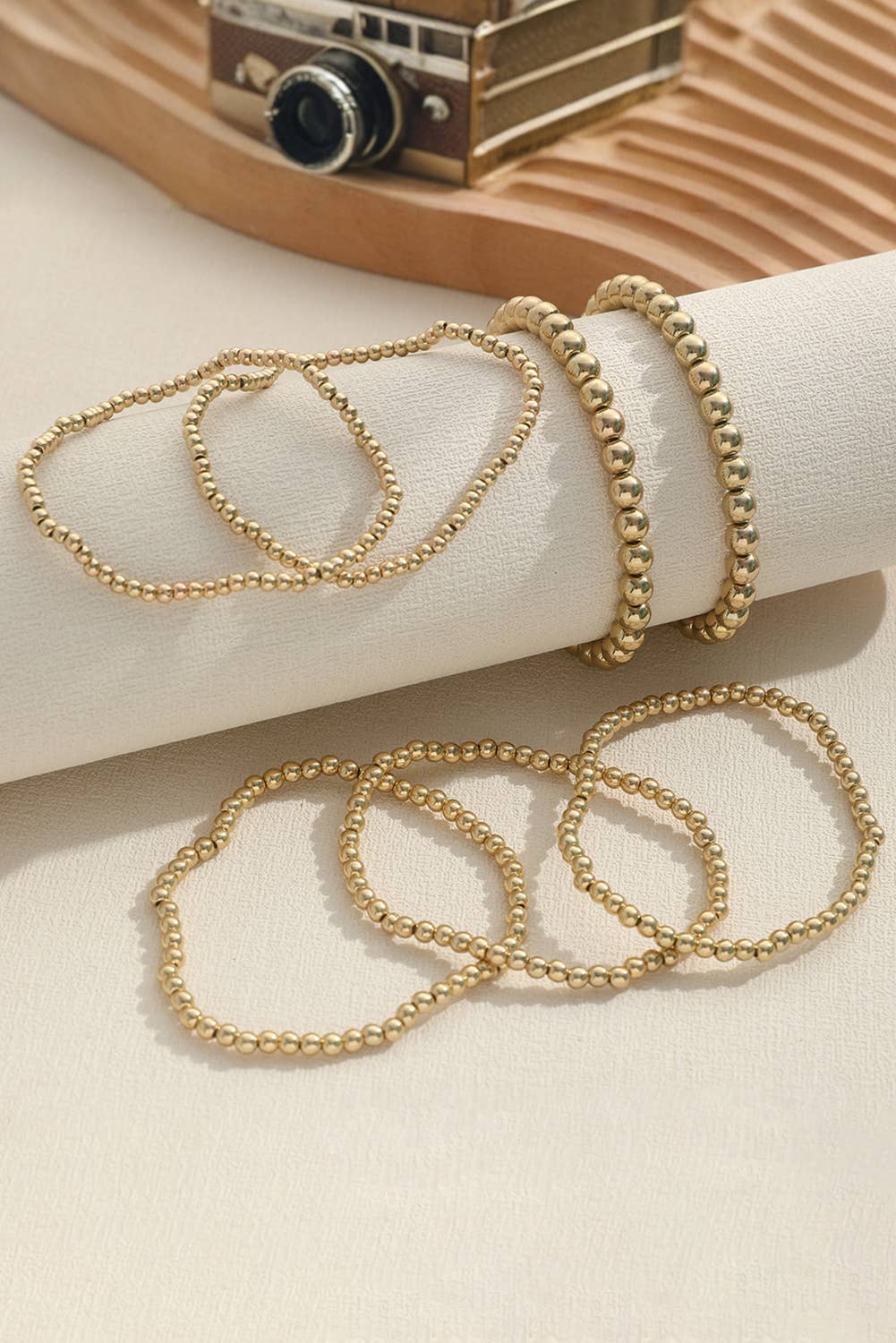 Gold Beaded Bracelet Set of 7