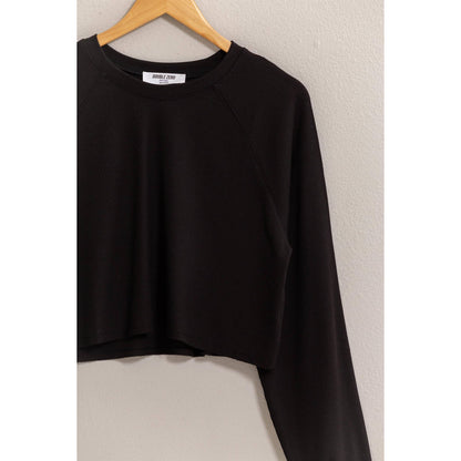 Black Raglan-Sleeve Crop Top