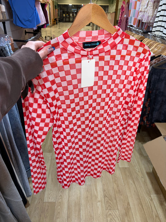 Red/White Checkered Mesh Top