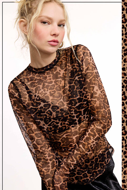 Leopard Print Sheer Mesh Top