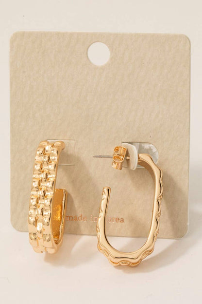 Gold Wavy Oval Hoop Earrings