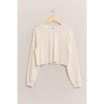 Cream Raglan-Sleeve Crop Top
