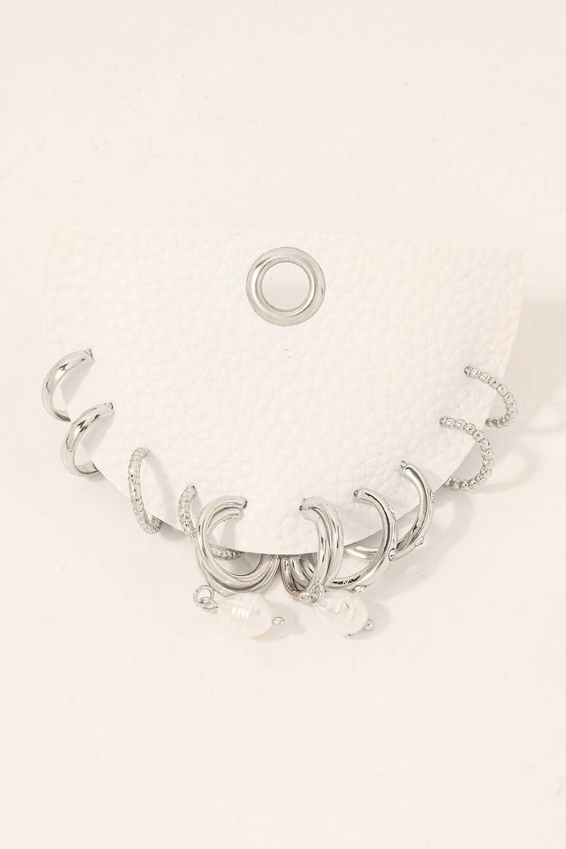 Silver Mixed Metallic Hoop Earrings Set