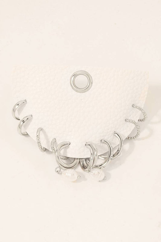 Silver Mixed Metallic Hoop Earrings Set