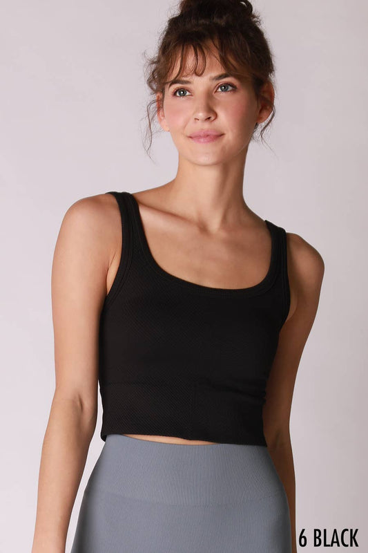 Black - Chevron Ribbed Crop Top