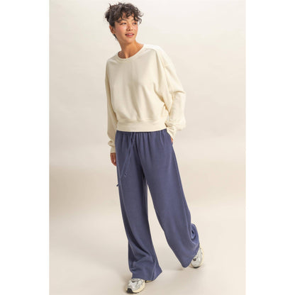 Cream - Ribbed Relaxed Fit Sweatshirt