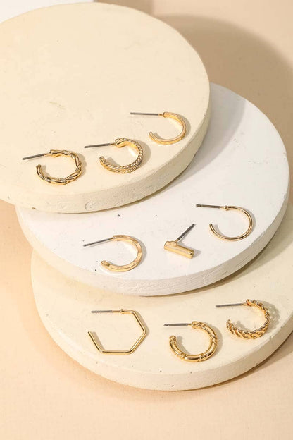 Mixed Gold Hoop Earrings Set