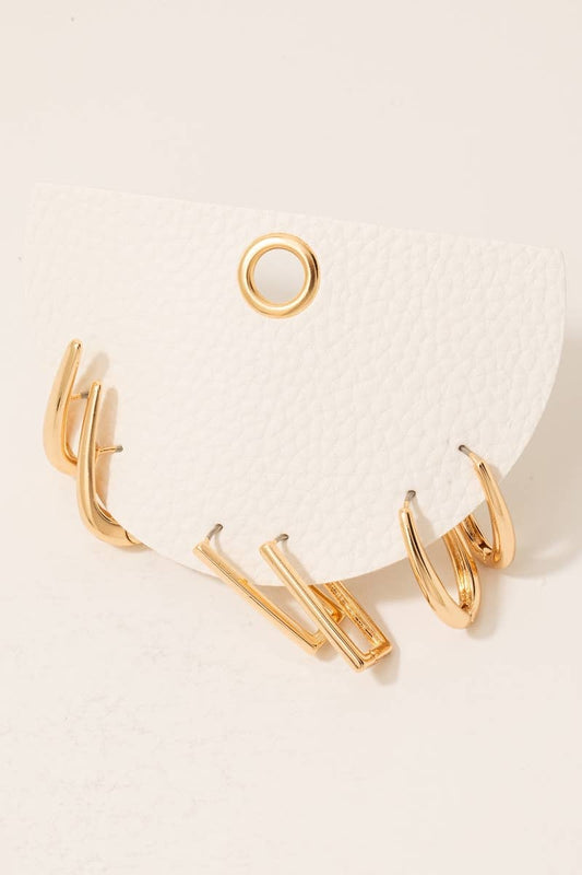 Gold Mixed Long Oval Hinge Hoop Earrings
