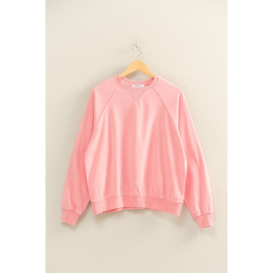 Pink Mineral Washed Crew Neck Raglan Sleeve Sweatshirt