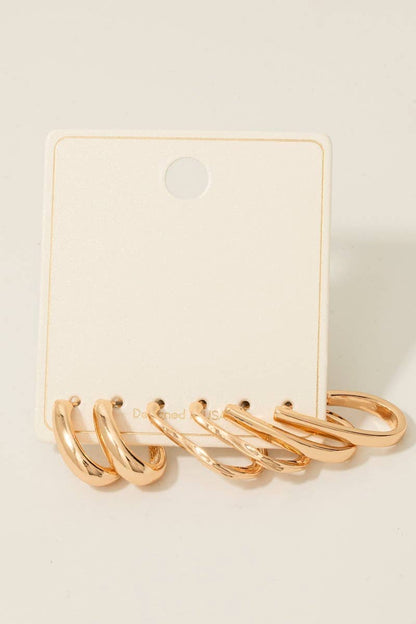 3Pc Oval Hoop Earrings Set