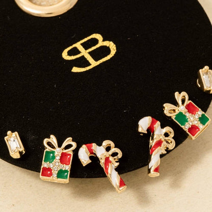 Secret Box Gold Dipped Multi Christmas Theme Stud Earrings